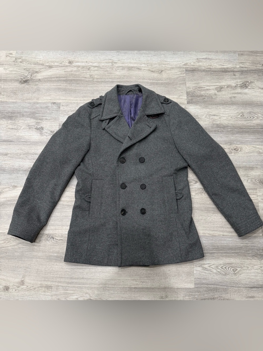 Ted Baker London Charcoal Gray Double-Breasted Peacoat - Size 5, like Large